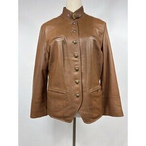 Brooks Brothers Leather Jacket Brown Size 10 Equestrian Military Buckle